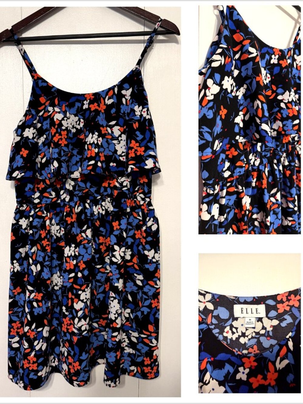 ELLE Floral Ruffle Cami Dress Women’s Medium